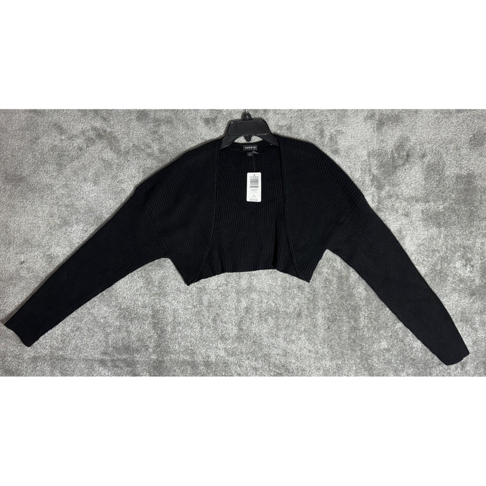 Torrid Size‎ 1 Black Cropped Cardigan Sweater Ribbed Knit